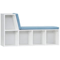 Bibliothèque banc 2 en 1 avec 5 compartiments de rangement et 2 coussins 108 x 30 x 60 cm blanc bleu-0