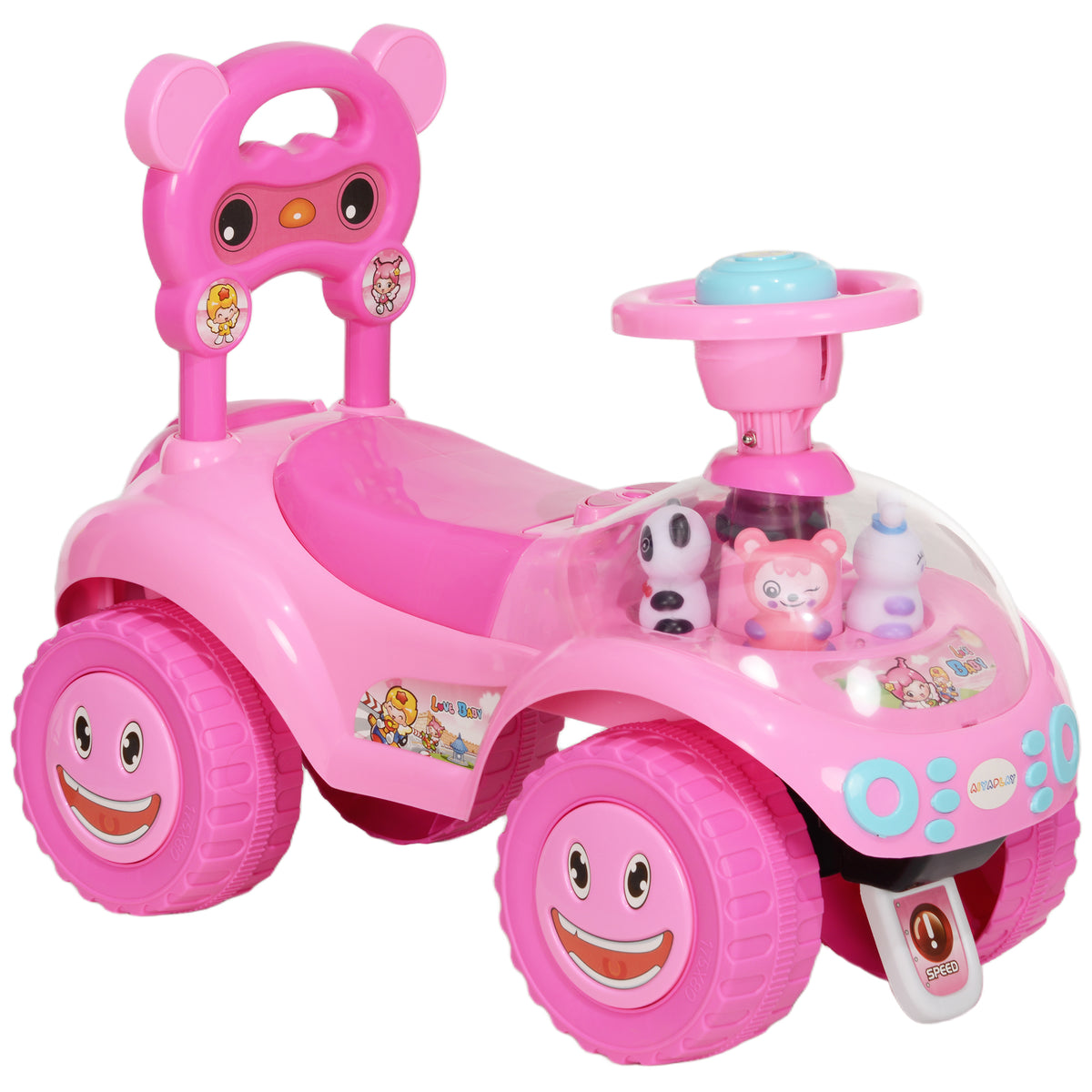 Voiture Porteur pour Enfants, Véhicule à Pousser avec Klaxon, Lumières, Musique, Volant, Rangement Sous le Siège, Rose-0