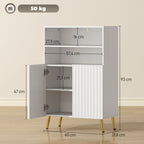 Meuble salle de bain, armoire salle de bain étroit 5 niveaux, portes cannelées à fermeture douce 60 x 31,8 x 93 cm blanc-2