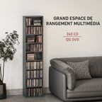 Rangements pour CD et DVD 9 compartiments et 6 étagères réglables capacité max. 260 CD/120 DVD 33 x 24 x 140 cm gris-3