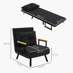 Fauteuil convertible 4 en 1 lit 1 place dossier 5 positions, accoudoirs en bois et coussin, tissu effet velours, noir-2