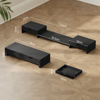 Rehausseur Écran PC Bureau, Support d'Écran d'Ordinateur de 60-116 cm avec 2 Tiroirs, Longueur et Angle Réglables Noir-2