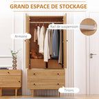 Armoire à vêtements armoire de rangement penderie avec 2 portes, 2 tiroirs et tringle - 80 x 52 x 180 cm - aspect bois-4
