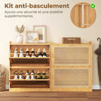 Meuble à chaussures 14 paires, armoire à chaussures 2 tiroirs rabattables, étagères réglables, 69x29x83cm, bois naturel-8