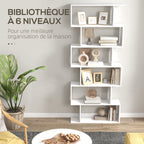Bibliothèque étagère Zig zag Design Contemporain 80L x 23l x 192H cm 6 Niveaux Blanc-3