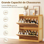 Meuble à chaussures 14 paires, armoire à chaussures 2 tiroirs rabattables, étagères réglables, 69x29x83cm, bois naturel-4