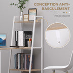 Bureau Pliable Rabattable - Bureau bibliothèque 2 en 1-4 étagères - Imitation Bois chêne Clair métal Blanc-6
