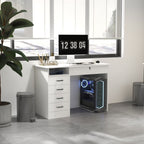 Bureau moderne avec 5 tiroirs, grand plateau, 1 compartiment ouvert, tiroir verrouillable, 110 x 50 x 76cm, blanc-5