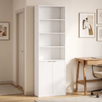 Bibliothèque à 6 Niveaux, Meuble de Rangement, 60 x 24 x 182 cm avec 4 Compartiments Ouverts et 2 Portes, Blanc-1