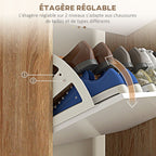 Meuble à chaussures 3 abattants avec étagère réglable, 72L x 24P x 119H cm, naturel et blanc-4