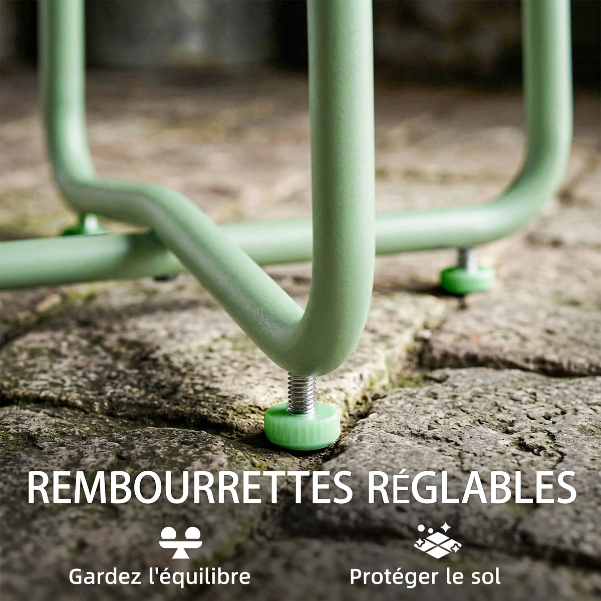 Table Basse Extérieure avec Bord Enroulé, Base en X avec Pieds Réglables en Hauteur, pour Salon Terrasse, Ø48x51cm, Vert-5
