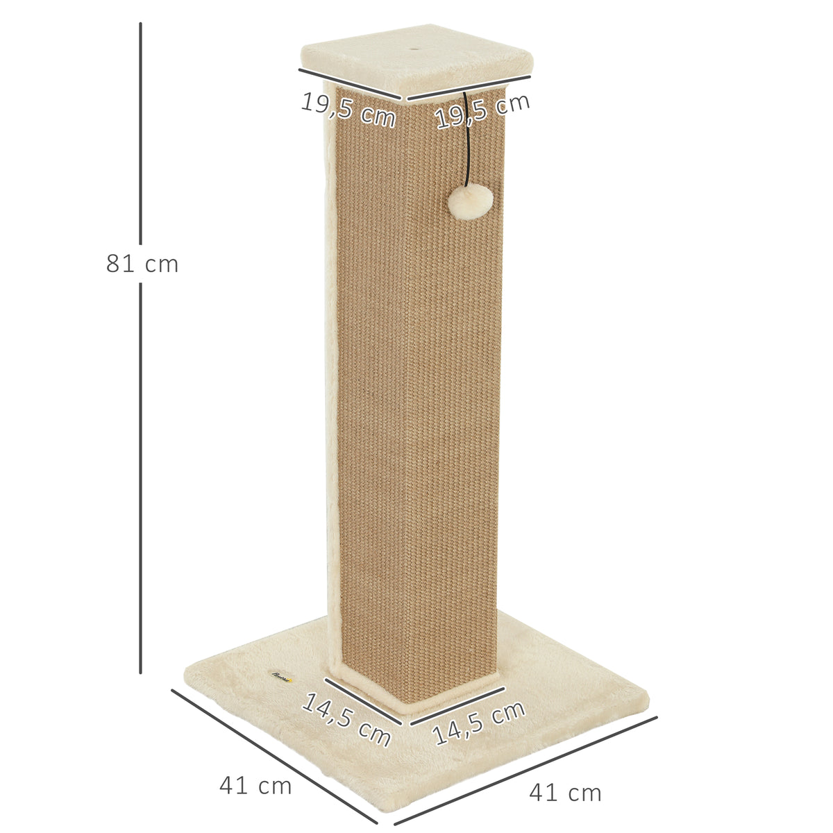 Griffoir pour chat poteau griffoir chat en sisal et peluche, boule suspendue base stable 41 x 41 x 81 cm beige-2