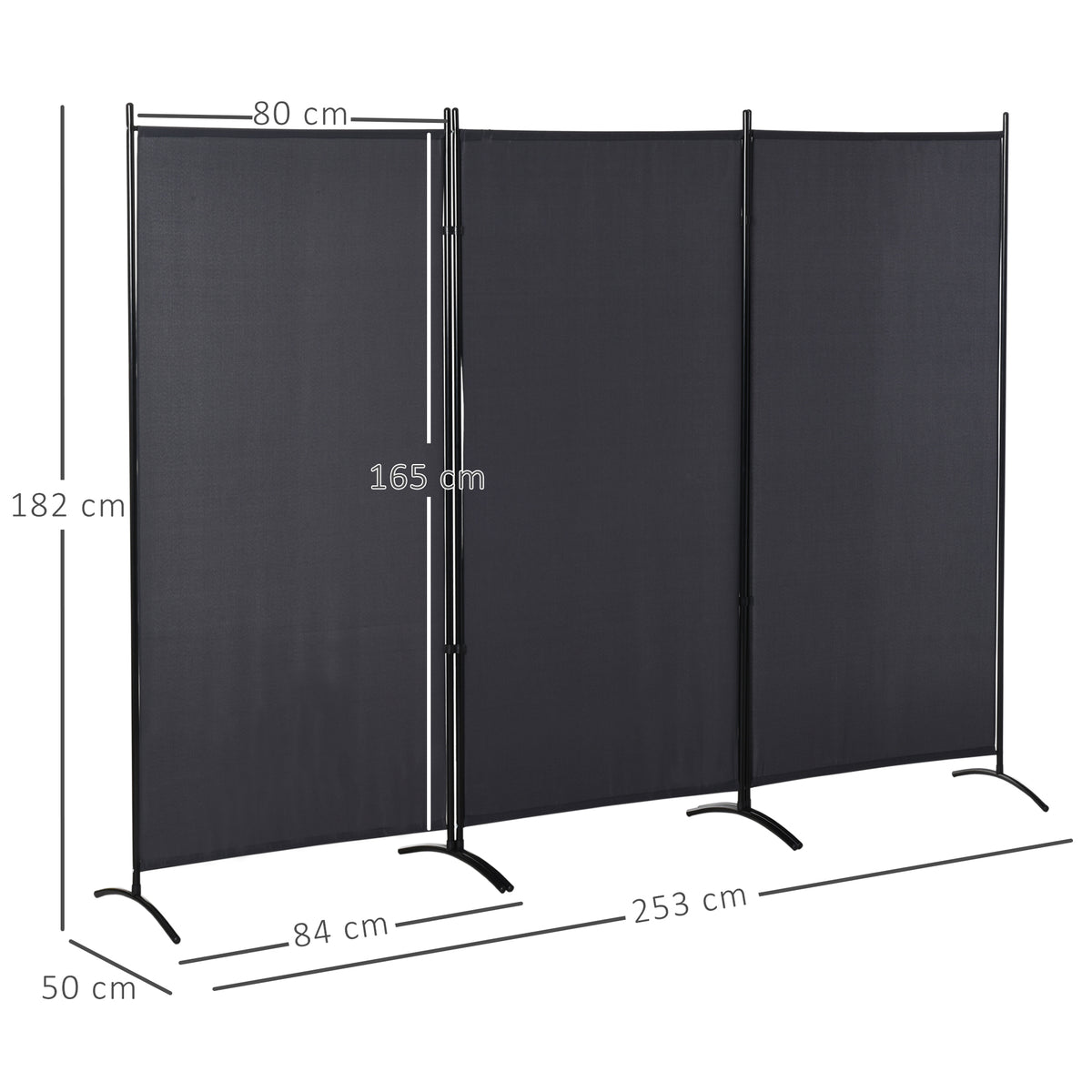 Paravent 3 panneaux dim. 2,53L x 0,5l x 1,82H m Store latéral Brise-Vue paravent sur Pied séparateur métal Polyester-2