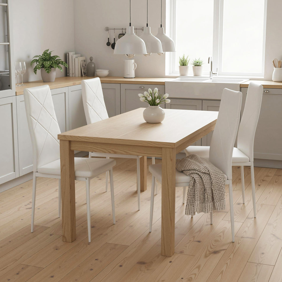 Lot de 4 chaises de salle à manger avec dossier haut, revêtement synthétique et pieds en acier, blanc-9