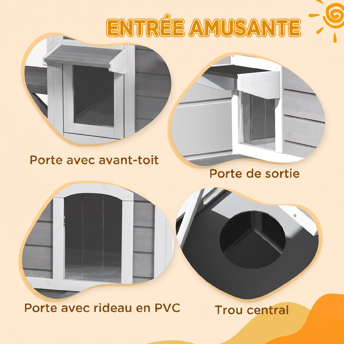 Maison Extérieur pour Chat Abri Extérieur en Bois pour Chats Errants 2 Étages Toit Ouvrant Bitumé 99,5x76x91cm Gris-4
