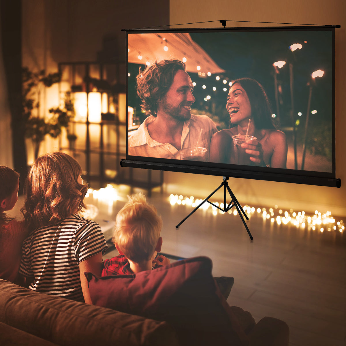 Écran de projection 100 pouces avec support trépied hauteur réglable, écran 4K HD 16:9-1
