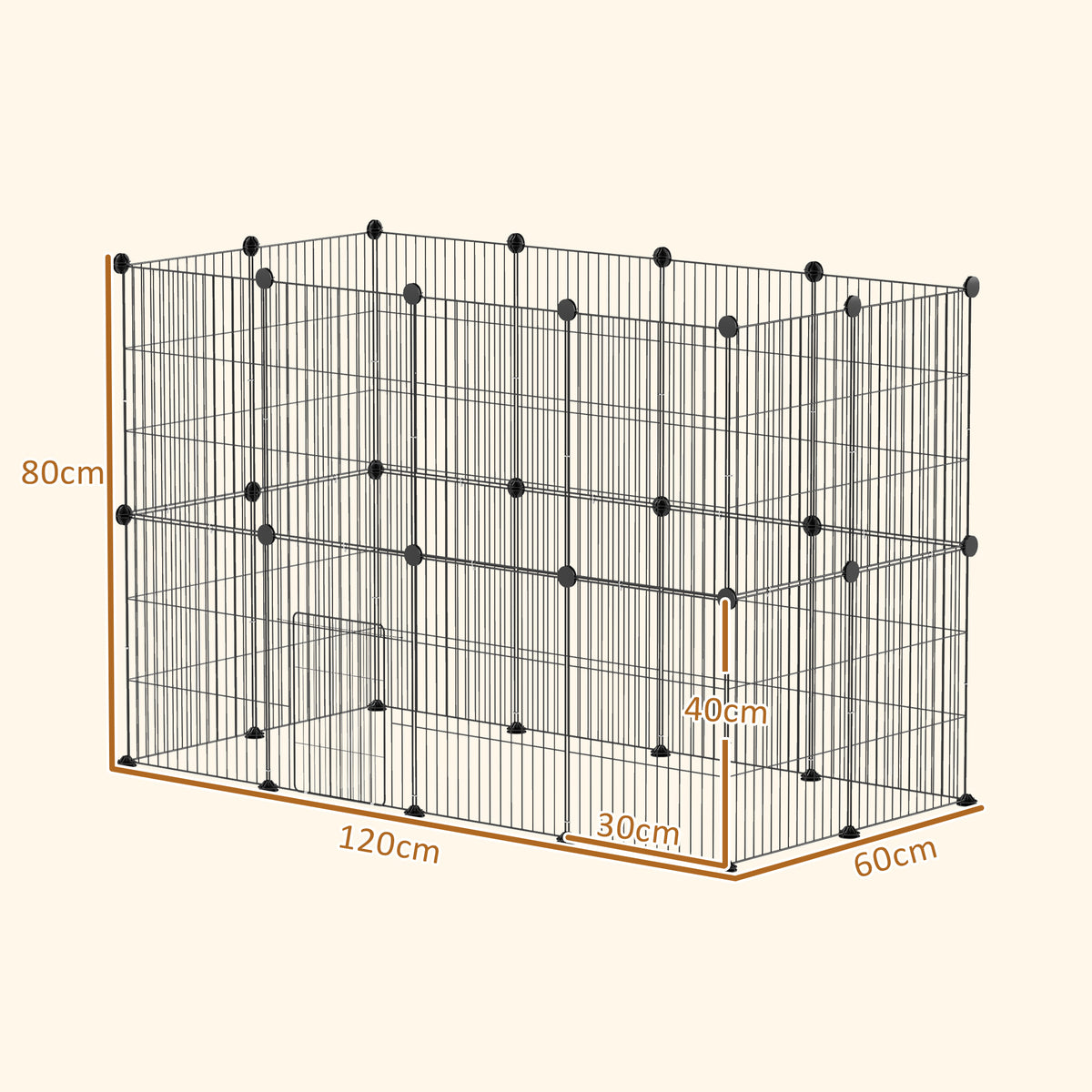 Enclos pour animaux parc pour petits animaux modulable 24 panneaux pour lapins grillagés en acier 120 x 60 x 80 cm noir-2