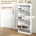 Meuble à chaussures, 3 portes abattants 15 paires, étagères réglables, pour entrée, couloir, 54 x 24 x 117,5 cm, blanc-3