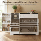 Buffet cuisine, meuble de rangement avec 3 portes, tiroir, étagères de porte et étagère réglable, 105x40x83cm, blanc-4