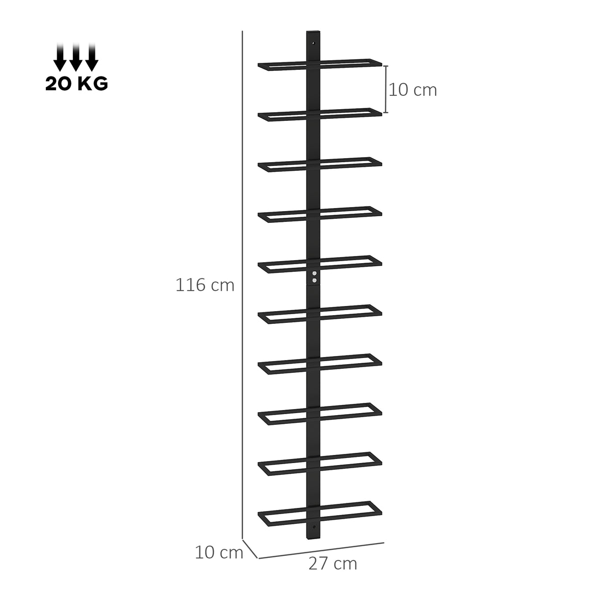 Porte bouteille mural en acier pour 10 bouteilles, pour cuisine, bar, salle à manger, cave, noir-2