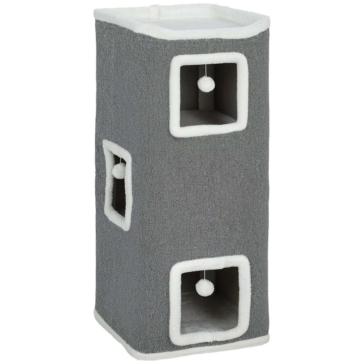 Tour pour chat 4 niveaux, arbre à chat stable boules de jeu plateforme supérieure bord en peluche, 41x 41 x 100 cm, gris-0