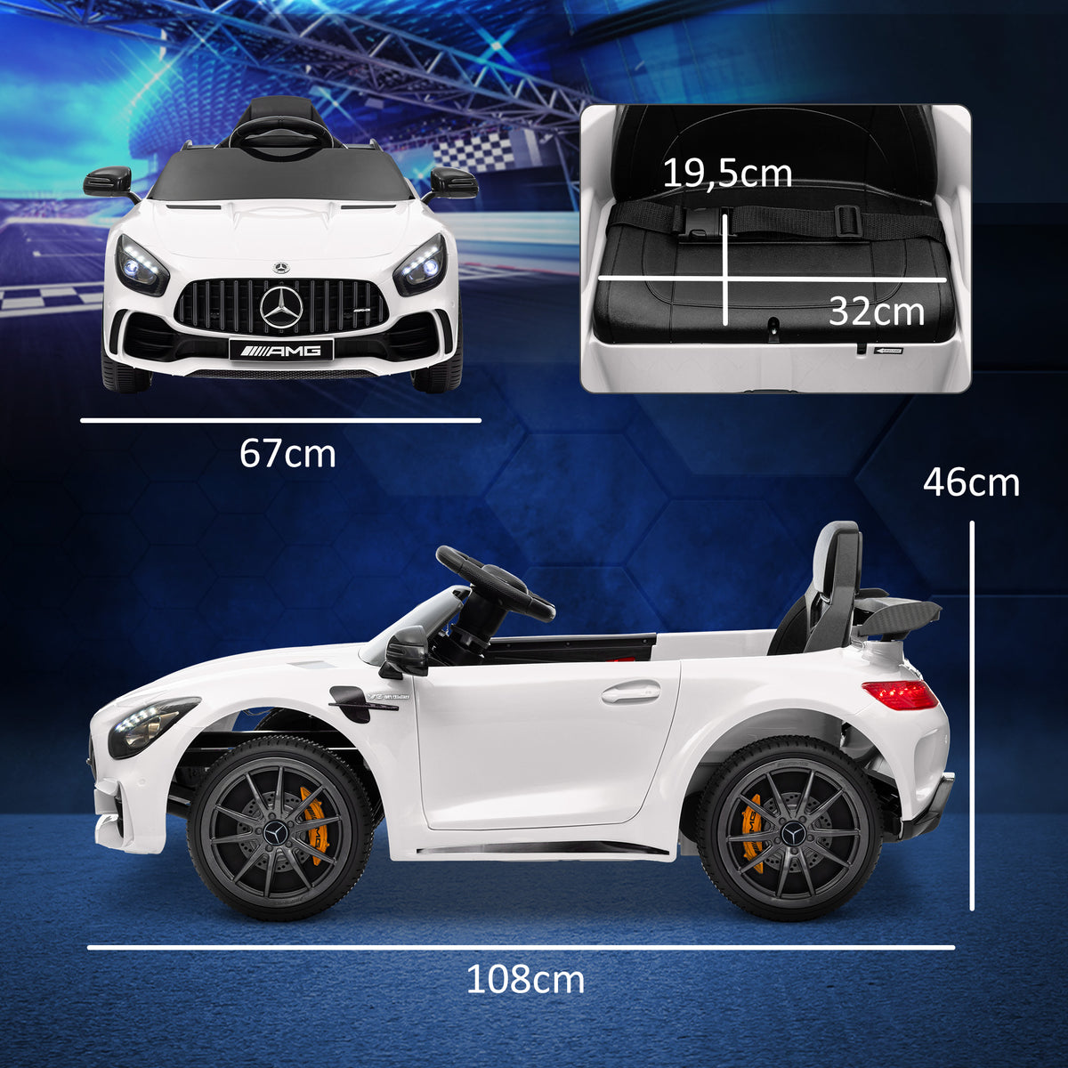 Voiture électrique enfants sous licence Mercedes-Benz AMG GTR 12V télécommande 2,4G max. 5 km/h 108 x 67 x 46 cm blanc-2