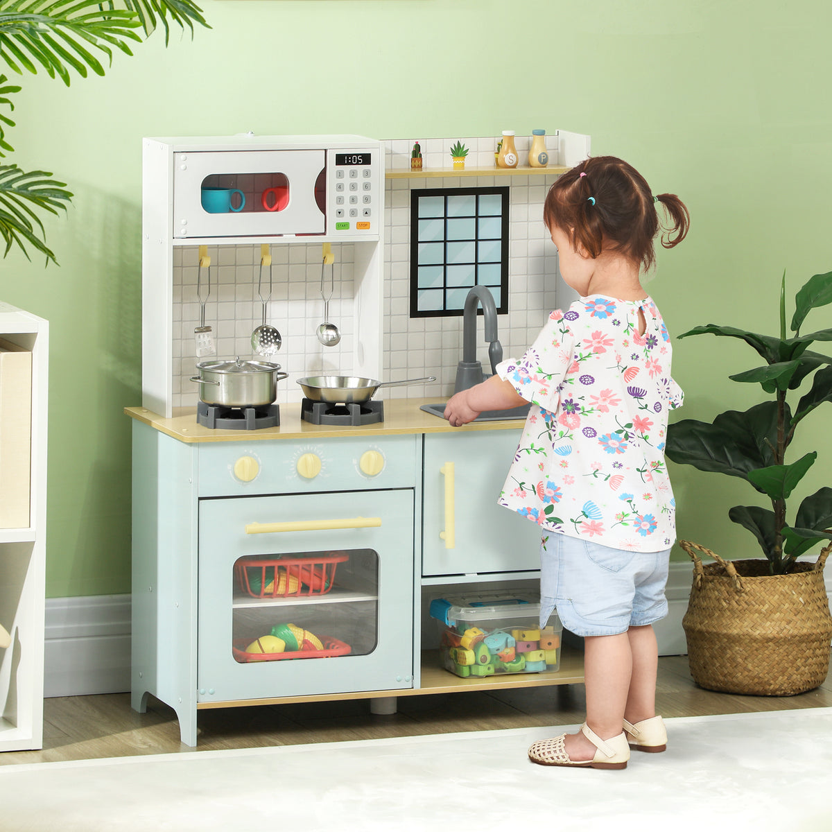 Cuisine enfant cuisine en bois enfant avec micro-ondes cuisinière pour enfants 3+ ans 72 x 33 x 85,2 cm bleu-1