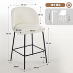 Lot de 2 Tabourets de Bar, Chaises de Bar, Repose-Pieds et Dossier, Tissu Effet Lin, Hauteur d'Assise 68cm, Crème-2
