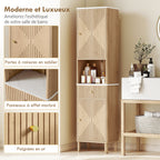 Armoire salle de bain haute meuble de rangement colonne avec tiroir coulissant silencieux 2 placards 41,5x30x168cm chêne-3