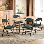 Lot de 4 chaises pliantes chaises de salle à manger portables avec assises et dossiers rembourrés en velours côtelé bleu-9