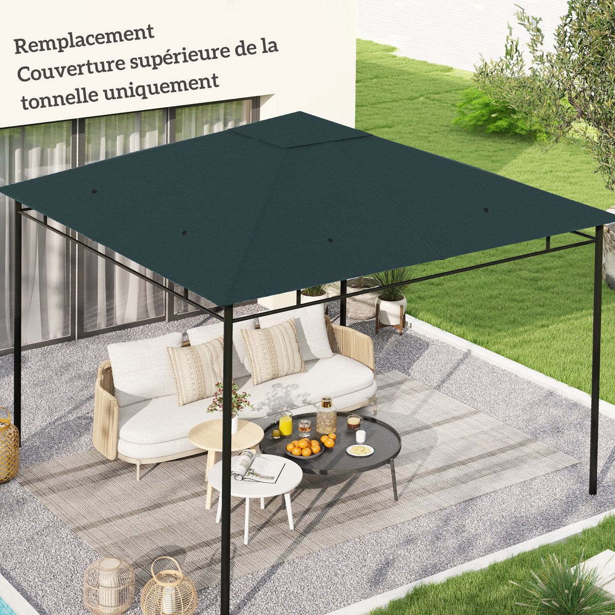 Toile de rechange pour pavillon tonnelle tente toit de remplacement gazebo de jardin tissu polyester 180 g/m²-7