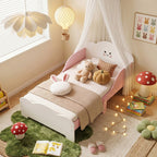 Lit enfant 70 x 140 cm, lit pour enfant avec barriere de securite et sommier à lattes en bois, rose (matelas non inclus)-1