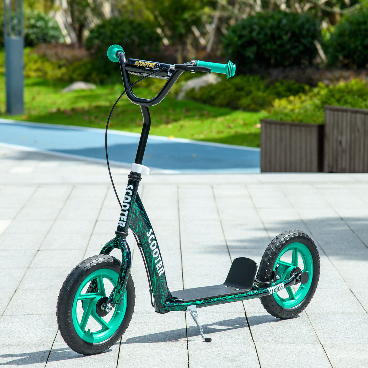 Trottinette patinette scooter enfant grandes roues de 6 à 12 ans hauteur réglable frein arrière béquille vert-9