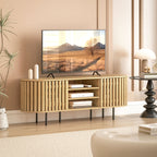 Meuble TV, meuble télé pour téléviseur 60 pouces, 2 portes à lattes, 140x40x52cm, bois naturel-9