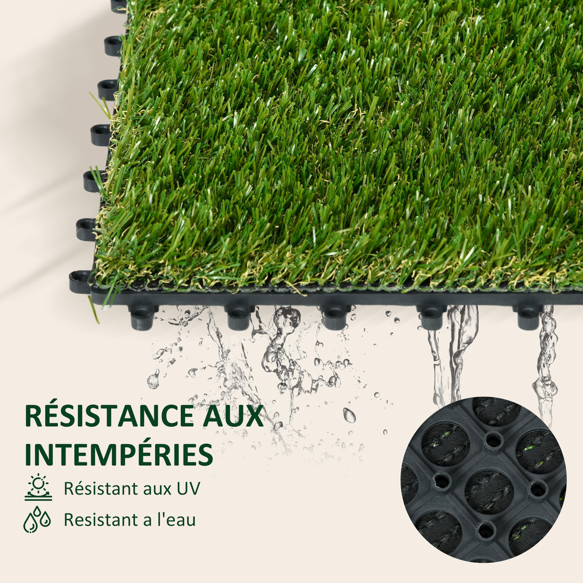 Gazon synthétique Artificiel Set de 10 Dalles Carreaux 30 x 30 cm épaisseur Confort 3 cm à emboîter Vert-4