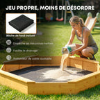 Bac à sable en bois avec auvent, bac à sable enfant extérieur avec 4 bancs, doublure de fond, jaune-6
