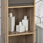 Meuble colonne salle de bain à 6 niveaux, meuble de rangement étroit avec 2 portes, 2 compartiments ouverts et étagère réglable, pour toilette, petits espaces, 30 x 24 x 170 cm gris et chêne-8