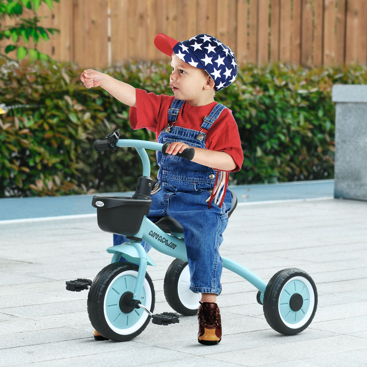 Tricycle enfants avec sonnette et panier selle réglable avec dossier - pour enfant de 2 à 5 ans bleu-1