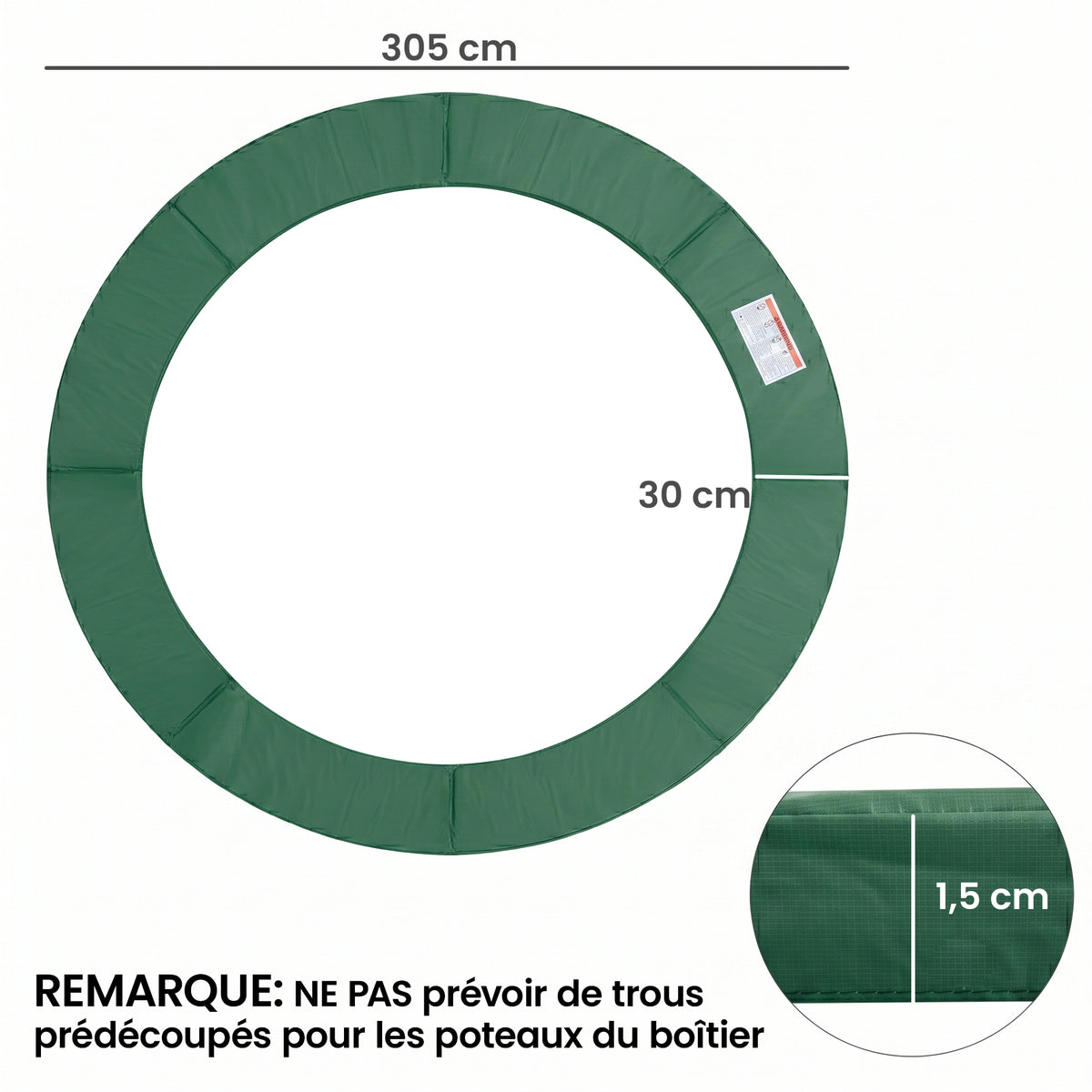 Coussin de protection pour trampoline de remplacement Ø 305 cm Coussin de sécurité de remplacement vert-2