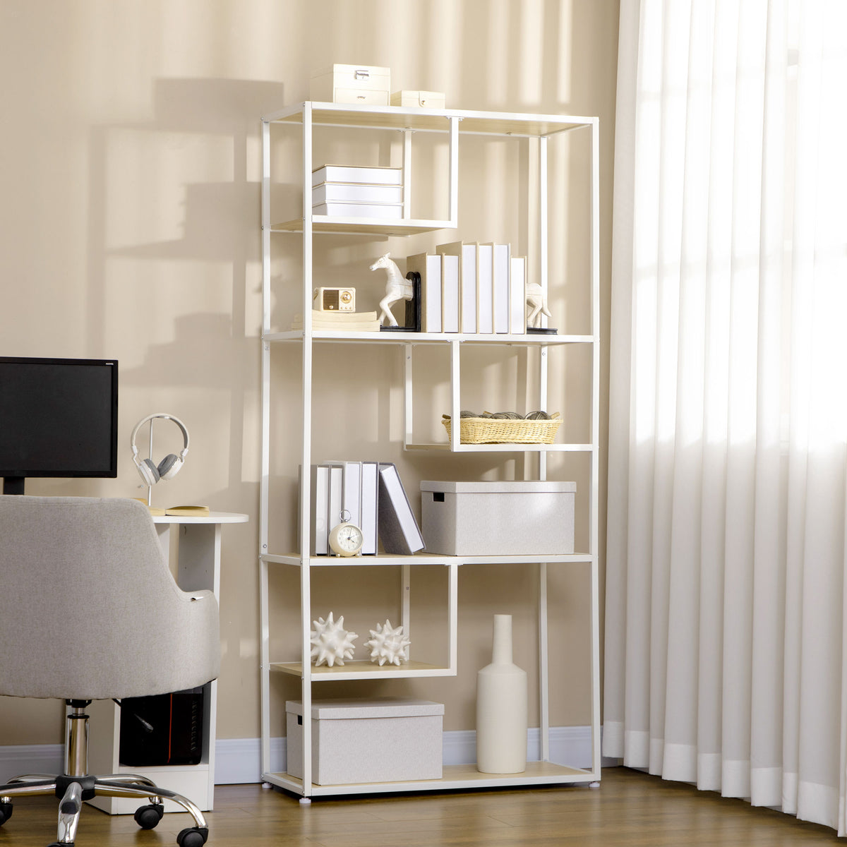 Bibliothèque étagère de rangement à 7 niveaux cadre en acier style industriel 83 x 34 x 180 cm chêne-1