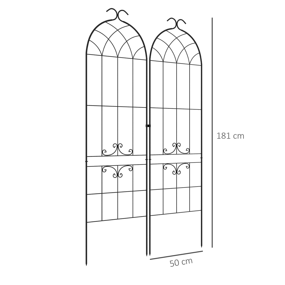 Lot de 2 treillis de jardin, support pour plantes grimpantes en métal, 50L x 181H cm, noir-2