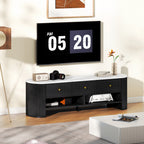 Meuble TV 140 cm, meuble télé pour téléviseur 65 pouces effet marbre avec 3 tiroirs façades à cannelures 2 étagères noir-1