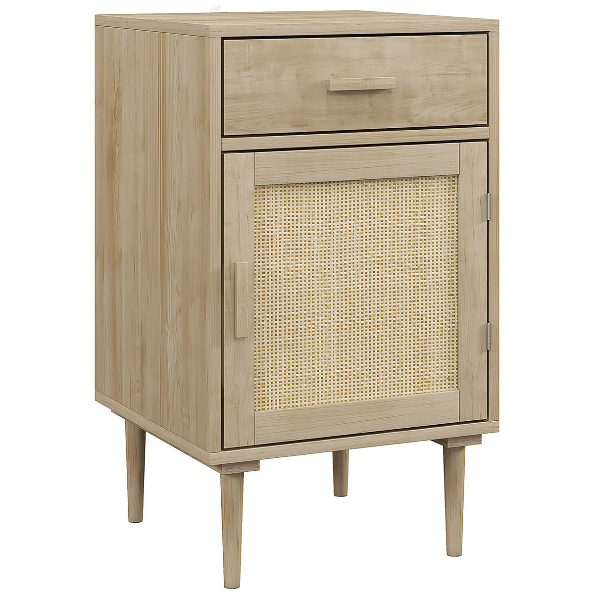 Table de chevet avec placard et étagère porte rotin tissé 1 tiroir design bohème - 40 x 40 x 68,5 cm naturel-0