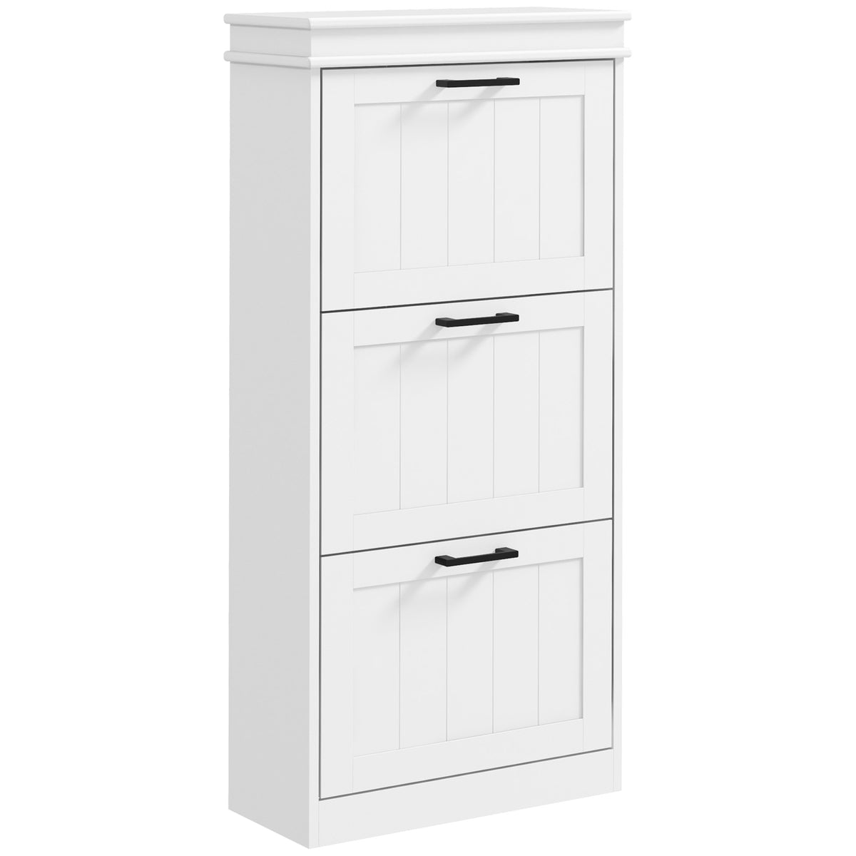 Meuble à chaussures, 3 portes abattants 15 paires, étagères réglables, pour entrée, couloir, 54 x 24 x 117,5 cm, blanc-0