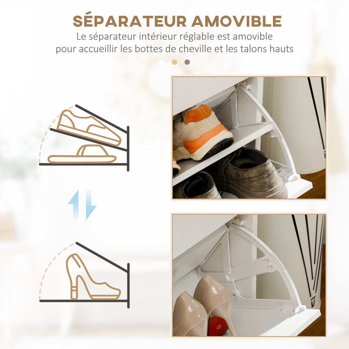 Meuble à chaussures 2 tiroirs et 2 portes abattantes avec étagère réglable 80 x 30 x 91,5 cm poignées alu. naturel-5