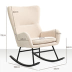 Fauteuil à bascule, chaise à bascule, avec assise de 10 cm d'épaisseur, pieds incurvés en acier, beige et noir-2