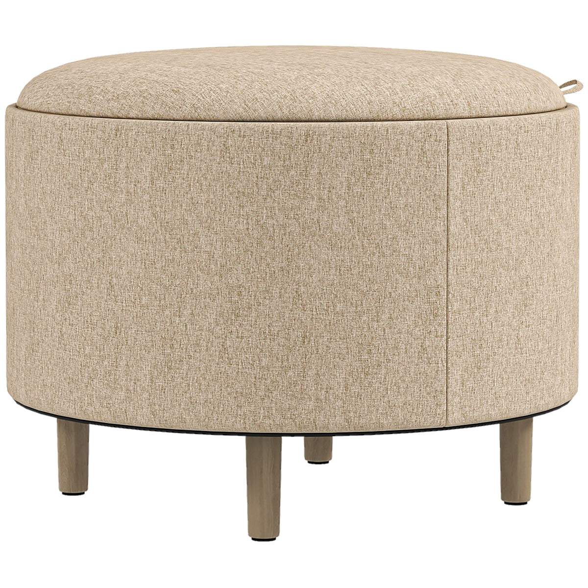 Pouf rond repose-pieds tabouret avec coffre de rangement, plateau réversible, meuble 3 en 1 pied en bois beige-0