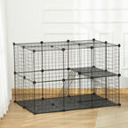 Enclos pour petits animaux, cage à lapin modulable 3 niveaux, 39 panneaux avec rampes, en métal, 70 x 70 x 105 cm, noir-1