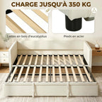 Cadre de lit canapé-lit 2 en 1, canapé 2 places et lit double, deux matelas compatible de 90 x 190 cm-6