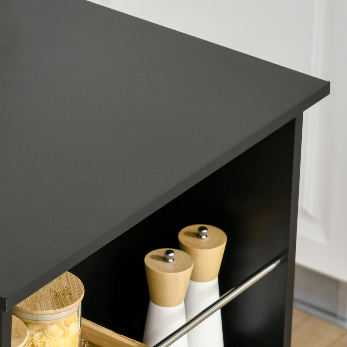 Table de bar table haute de cuisine mange-debout comptoir - dim. 112L x 57l x 106H cm - 3 étagères - noir-6